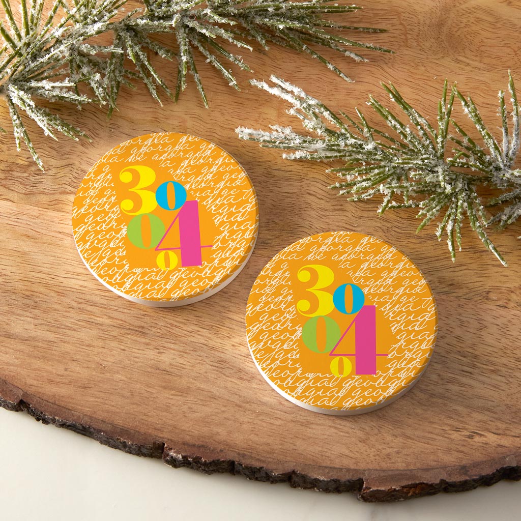 Bright Modern State Script Orange Georgia Atlanta | Absorbent Car Coasters | Set of 2 | Min 4