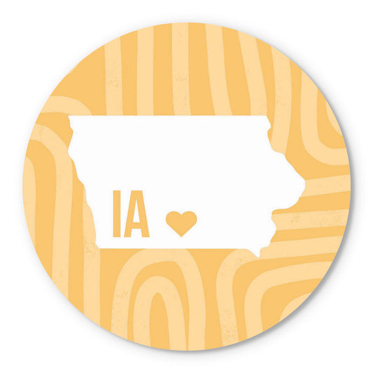 Boho Color Heart State On Yellow Iowa | Wood Sign | Eaches | Min 1