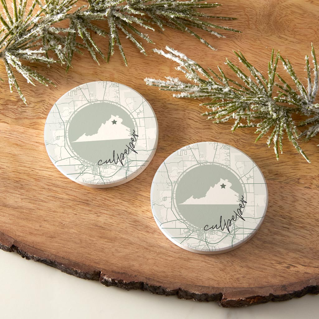 Vintage Groove State Star Map Virginia Culpeper | Absorbent Car Coasters | Set of 2 | Min 4