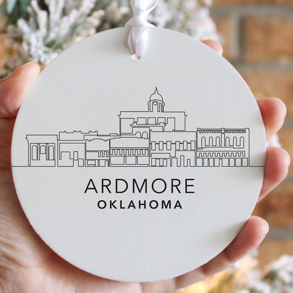 Minimalistic B&W Ardmore Ok Skyline| Wood Ornament | Eaches | Min 6