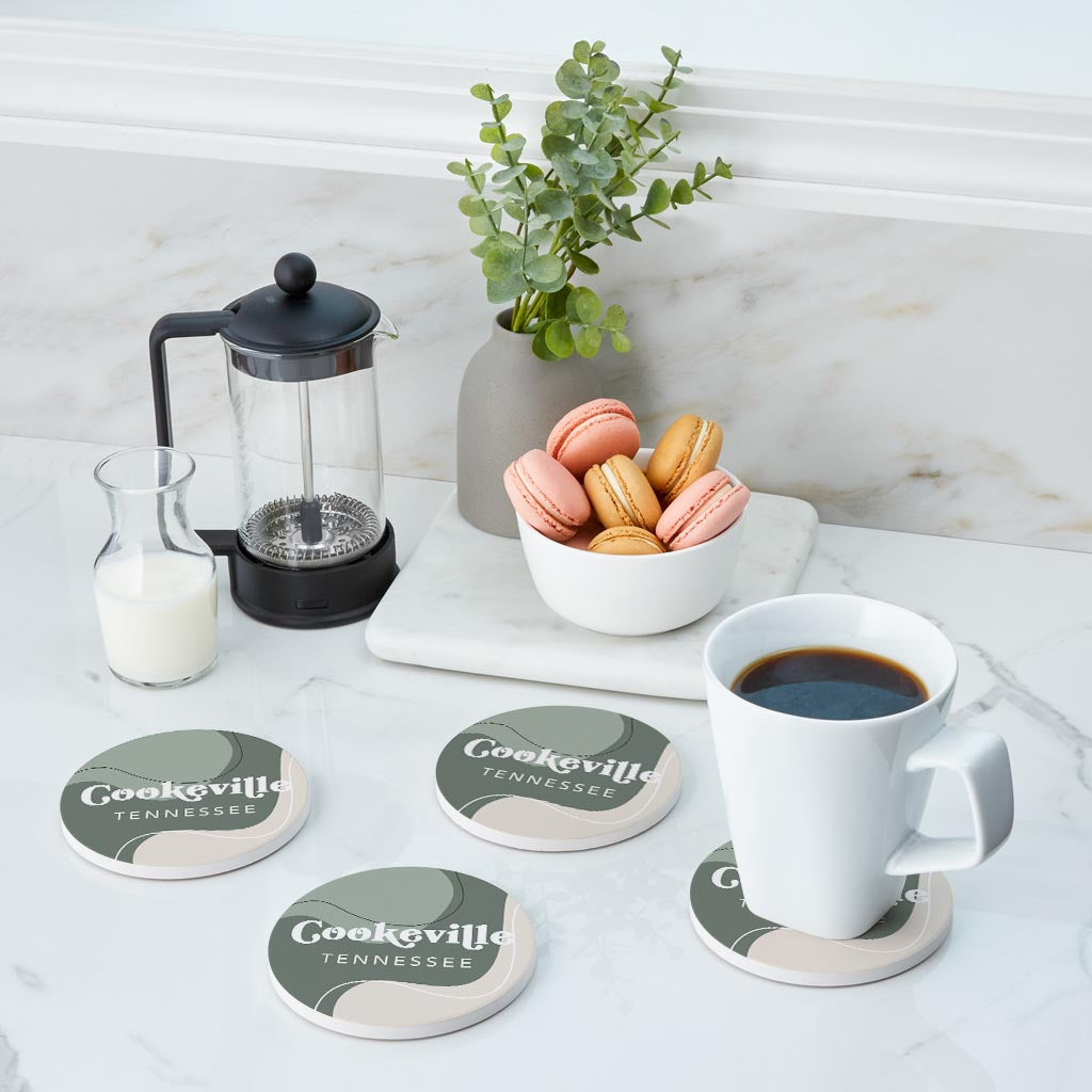 Vintage Groove Fluid Green Tennessee Cookeville| Absorbent Coasters | Set of 4 | Min 2