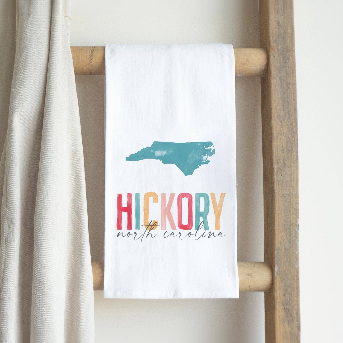 Hickory North Carolina Watercolor Cotton Tea Towel