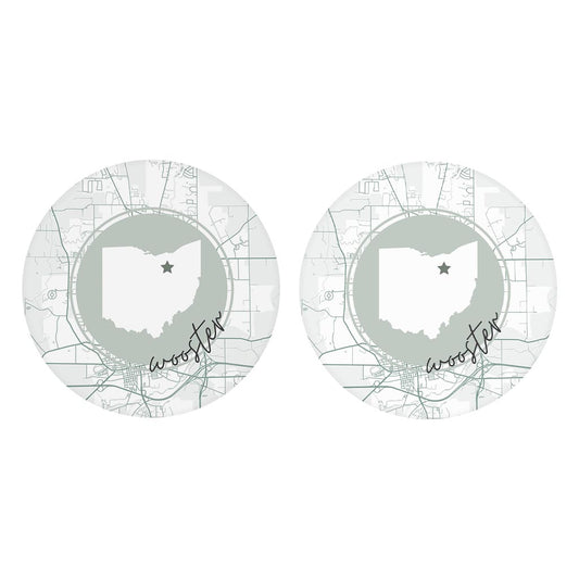 Vintage Groove State Star Map Ohio Wooster | Absorbent Car Coasters | Set of 2 | Min 4