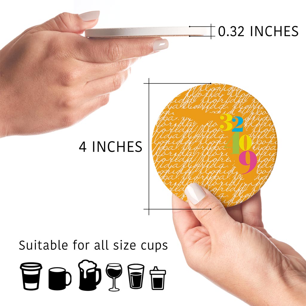 Bright Modern State Script Orange Florida Panama | Absorbent Coasters | Set of 4 | Min 2