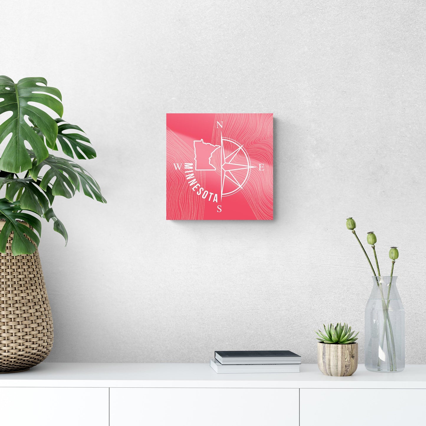 Boho Color Compass State On Pink Minnesota | Hi-Def Glass Art | Eaches | Min 1