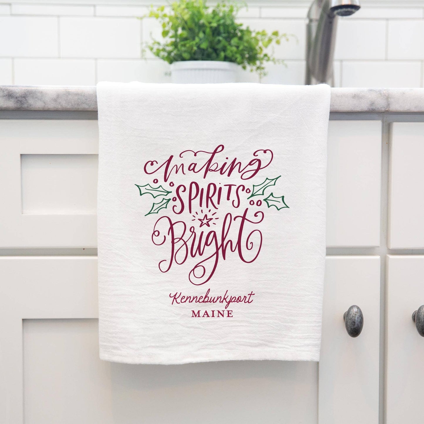 Cotton Tea Towel White-Love + Local Winterberry