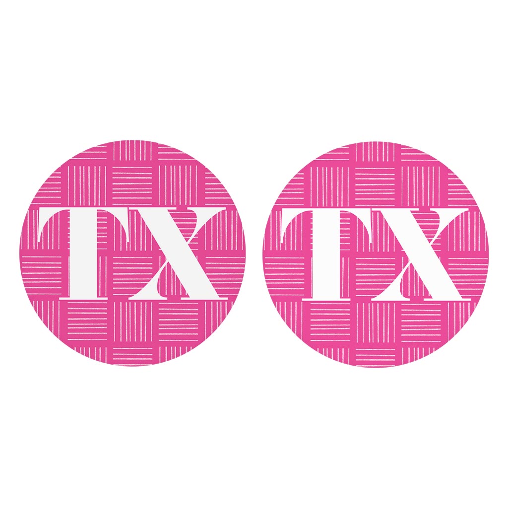 Bright Modern Abbreviated On Pink Texas| Absorbent Car Coasters | Set of 2 | Min 4