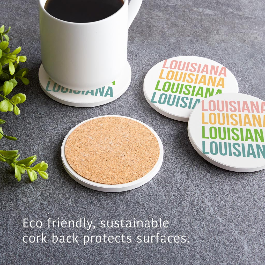 Boho Color Repeated State Name Louisiana | Absorbent Coasters | Set of 4 | Min 2
