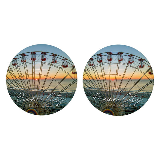 Ferris Wheel Sunrise Car Coaster | Absorbent Car Coasters | Set of 2 | Min 4