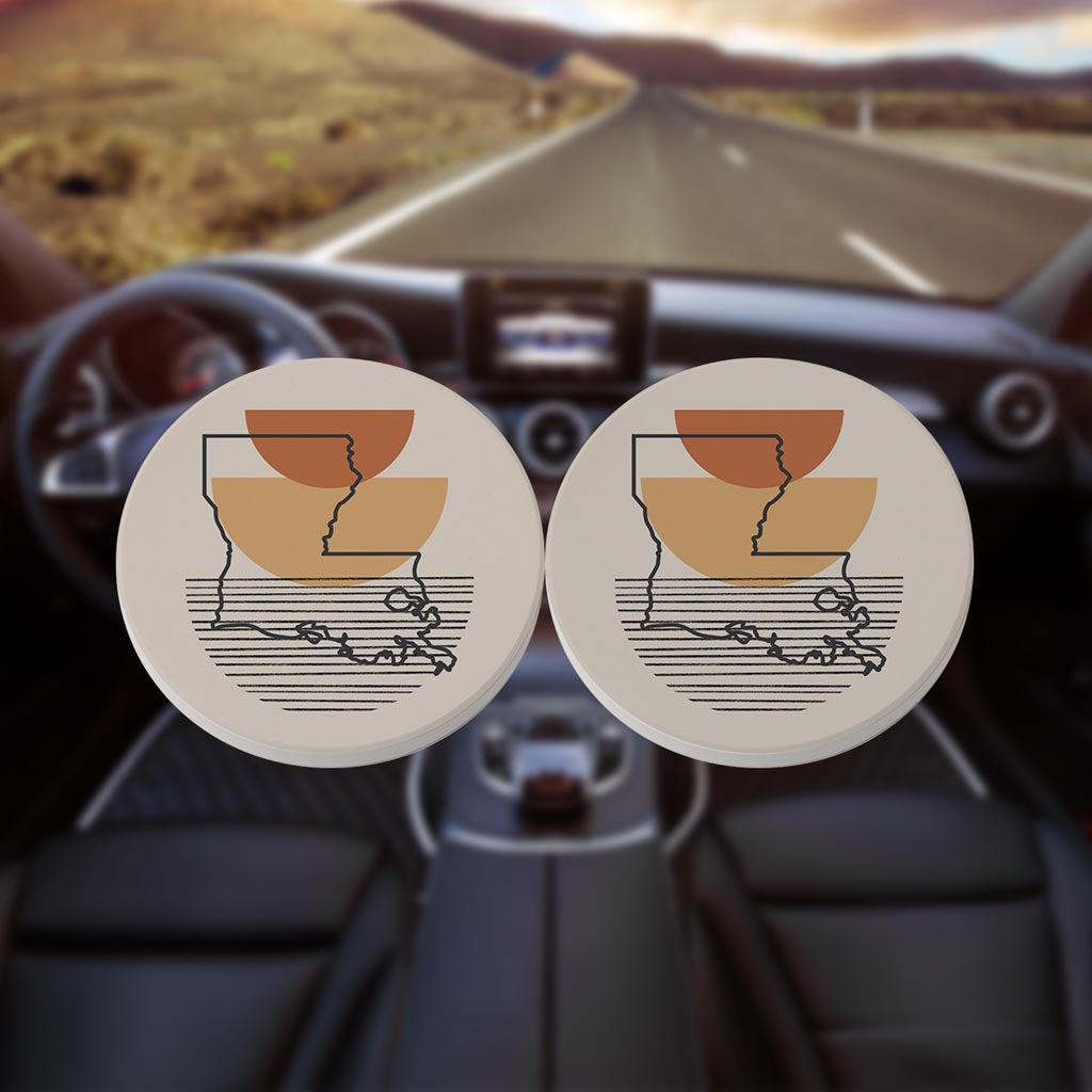 Vintage Groove Shape Stack Louisiana | Absorbent Car Coasters | Set of 2 | Min 4