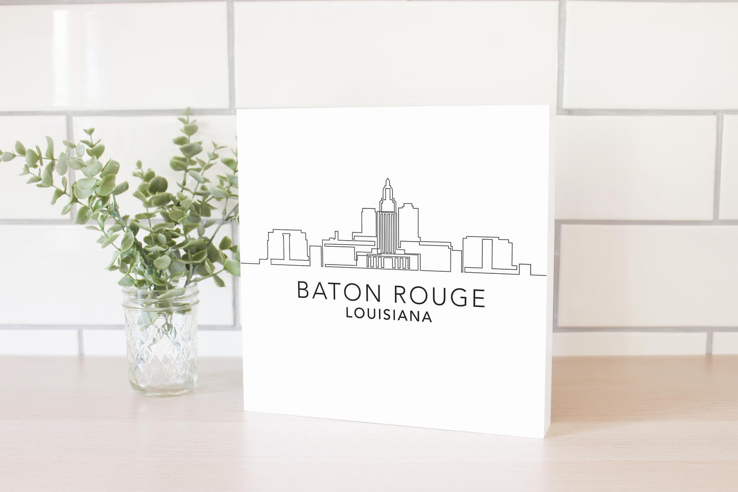 Minimalistic Baton Rouge Skyline | Wood Block | Eaches | Min 2