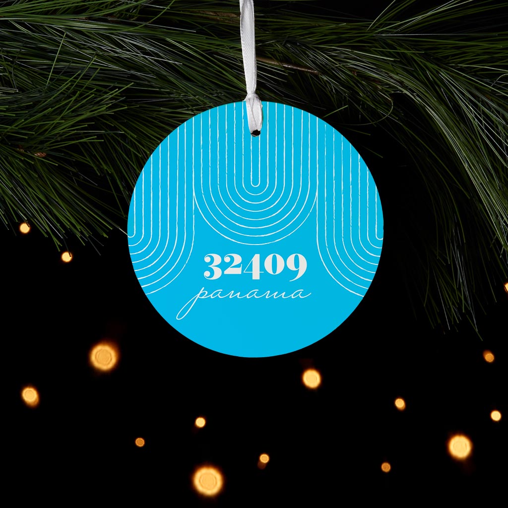 Bright Modern City Zip On Teal Florida Panama | Wood Ornament | Eaches | Min 6