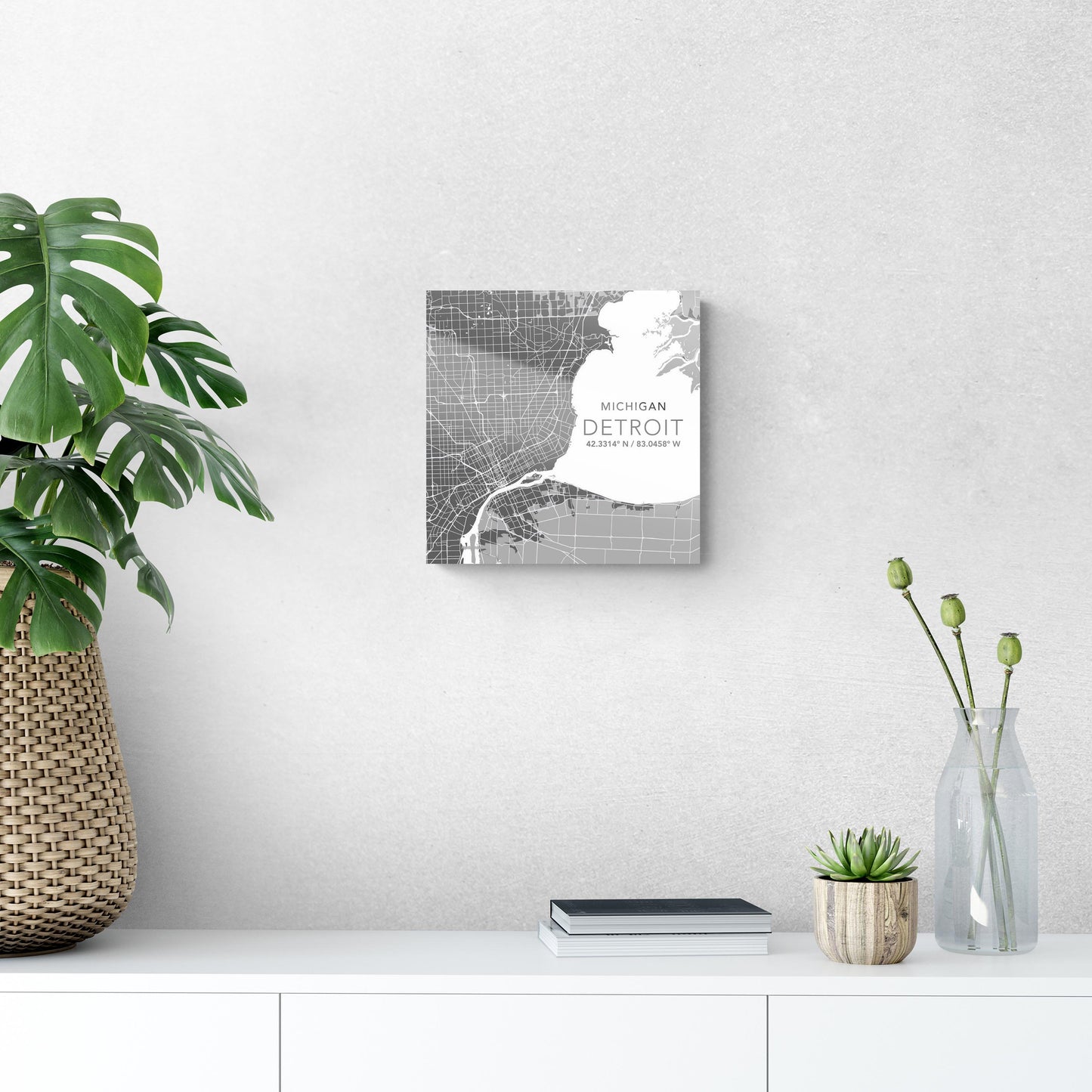 Grey Detroit Michigan Map & Coordinates | 12x12