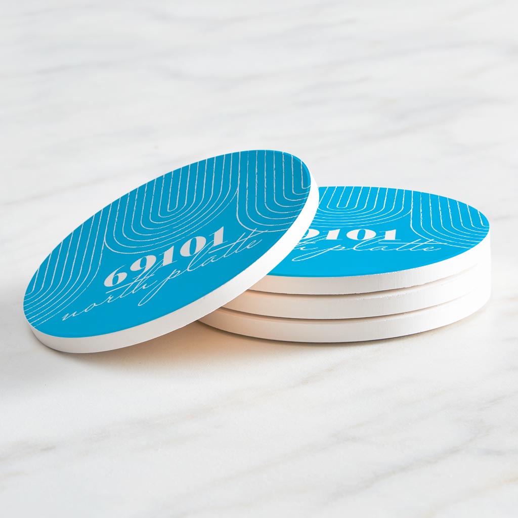 Bright Modern City Zip On Teal Nebraska North Platte | Absorbent Coasters | Set of 4 | Min 2