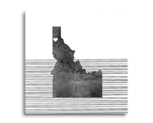 Minimalist B&W Idaho Coeur Dalene Heart Straight Lines | Hi-Def Glass Art | Eaches | Min 2