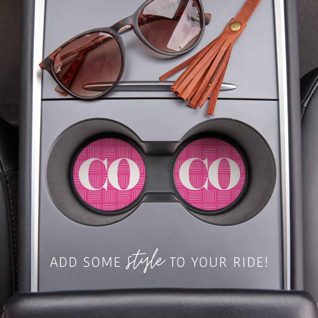 Bright Modern Abbreviated On Pink Colorado| Absorbent Car Coasters | Set of 2 | Min 4