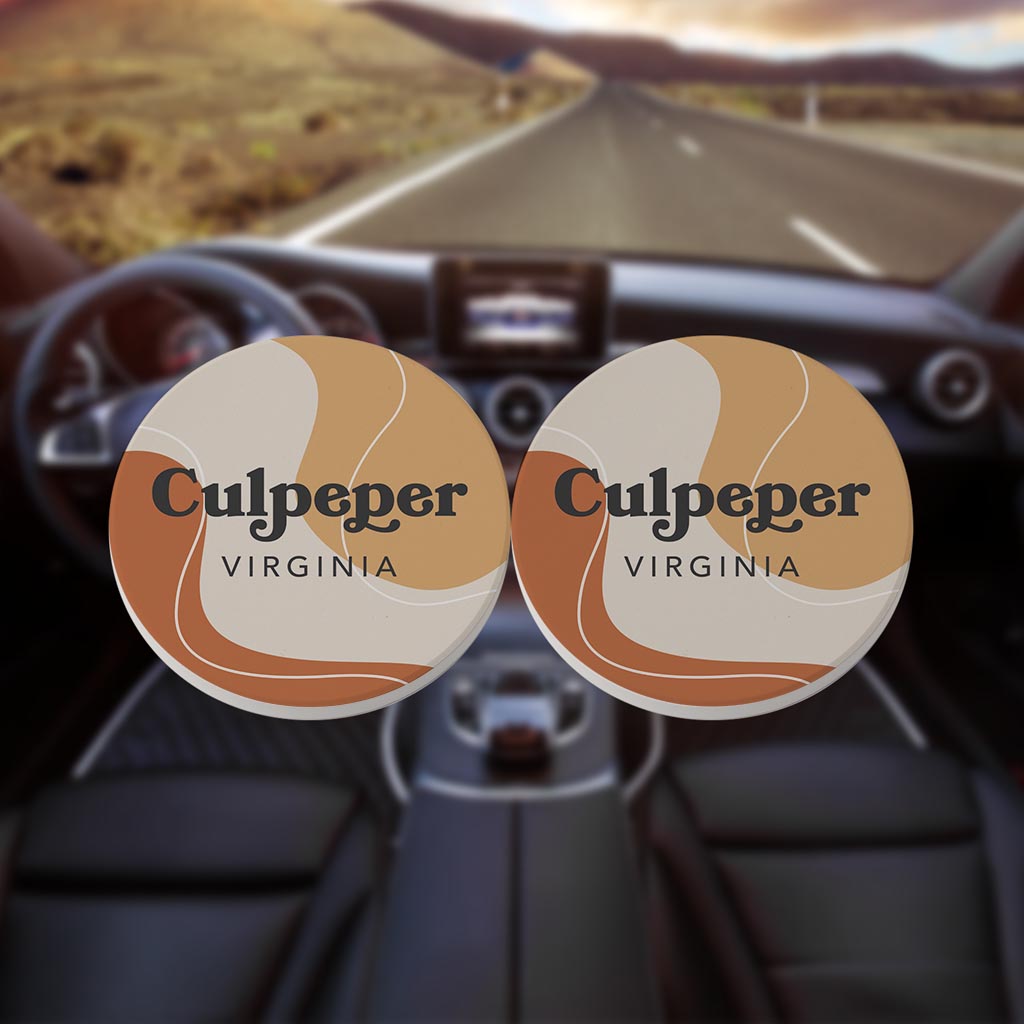 Vintage Groove Fluid Orange Virginia Culpeper | Absorbent Car Coasters | Set of 2 | Min 4