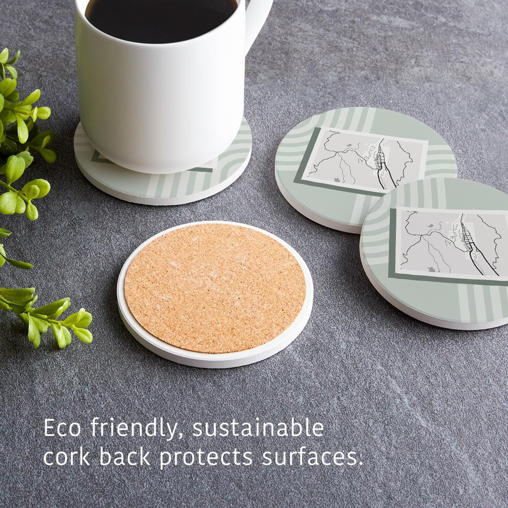 Vintage Groove Green Lines Map Colorado Creede| Absorbent Coasters | Set of 4 | Min 2
