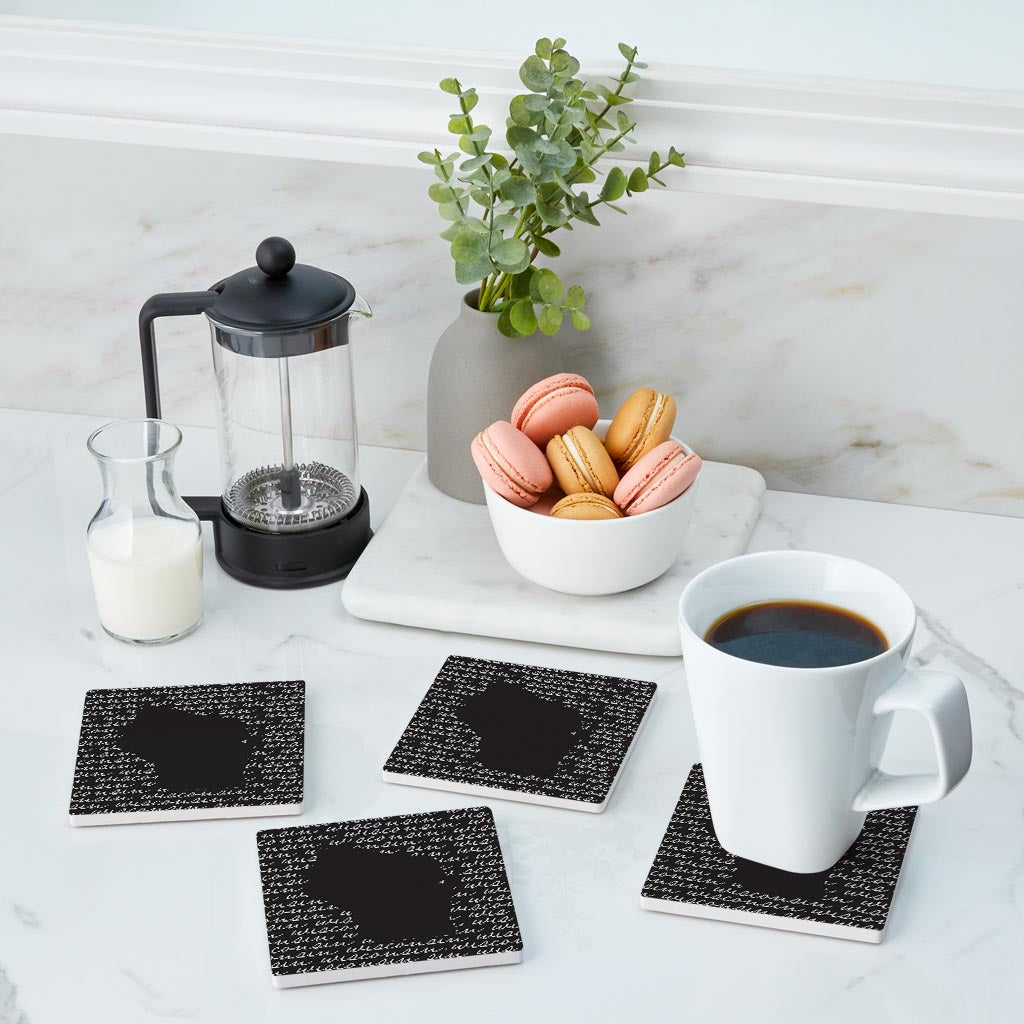Black And White State Script Wisconsin| Absorbent Coasters | Set of 4 | Min 2