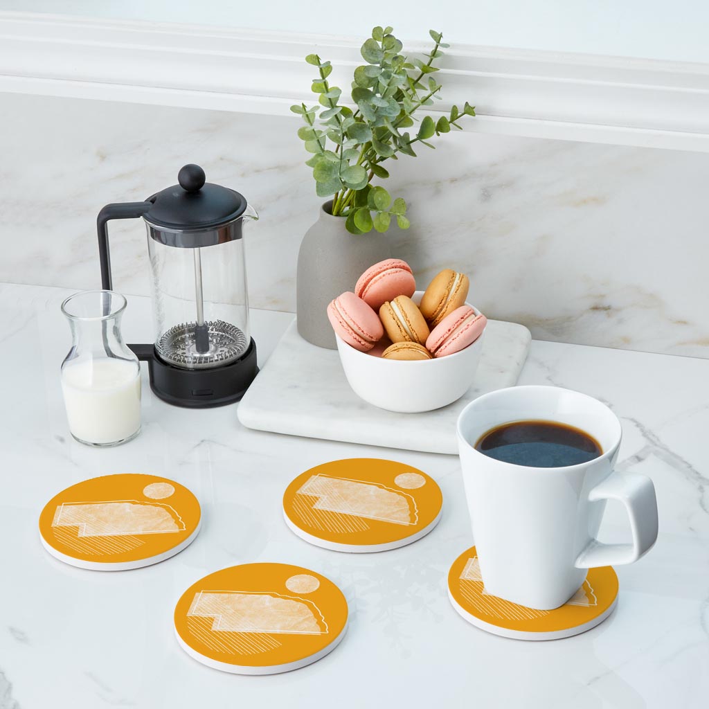 Bright Modern Geometric On Orange Nebraska | Absorbent Coasters | Set of 4 | Min 2
