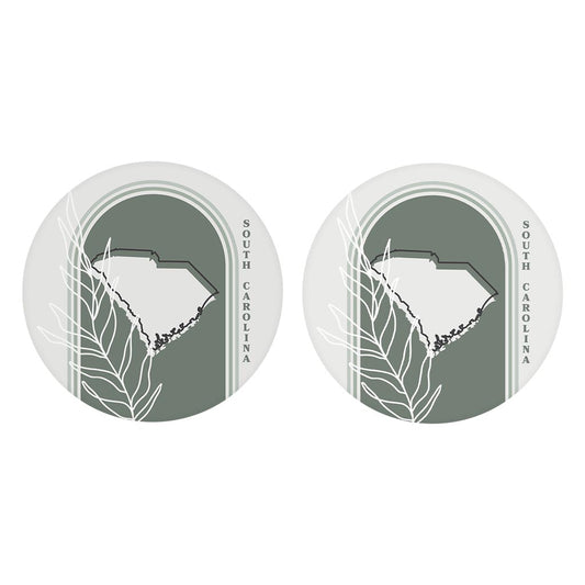 Vintage Groove State With Leaf South Carolina| Absorbent Car Coasters | Set of 2 | Min 4