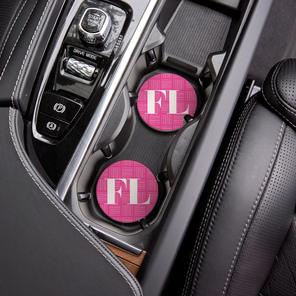 Bright Modern Abbreviated On Pink Florida | Absorbent Car Coasters | Set of 2 | Min 4