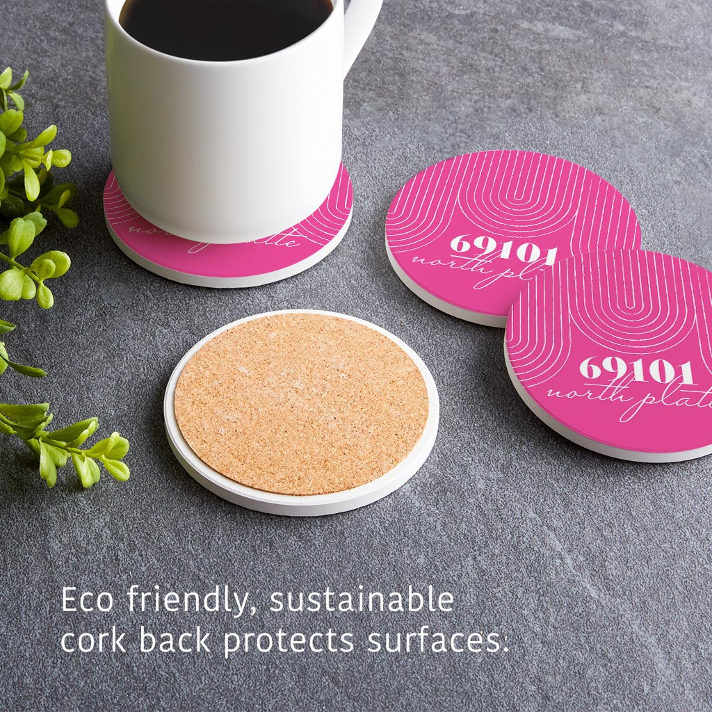 Bright Modern City Zip On Pink Nebraska North Platte | Absorbent Coasters | Set of 4 | Min 2