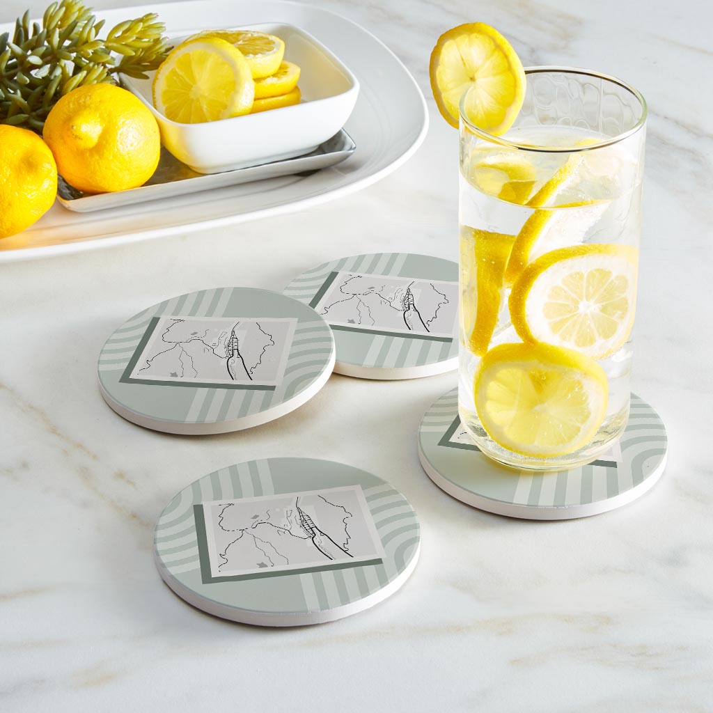 Vintage Groove Green Lines Map Colorado Creede| Absorbent Coasters | Set of 4 | Min 2