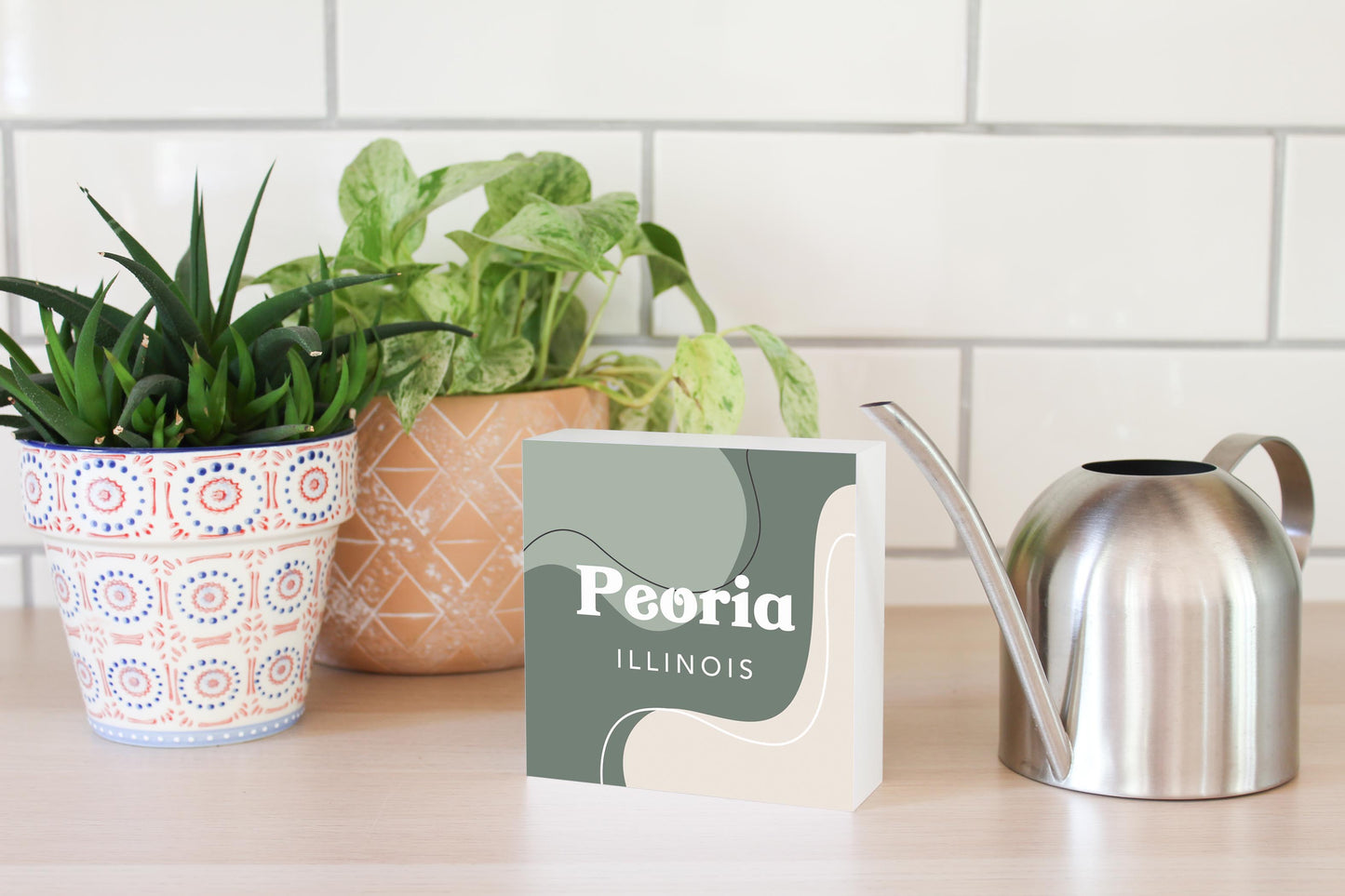 Vintage Groove Fluid Green Illinois Peoria| Wood Block | Eaches | Min 4
