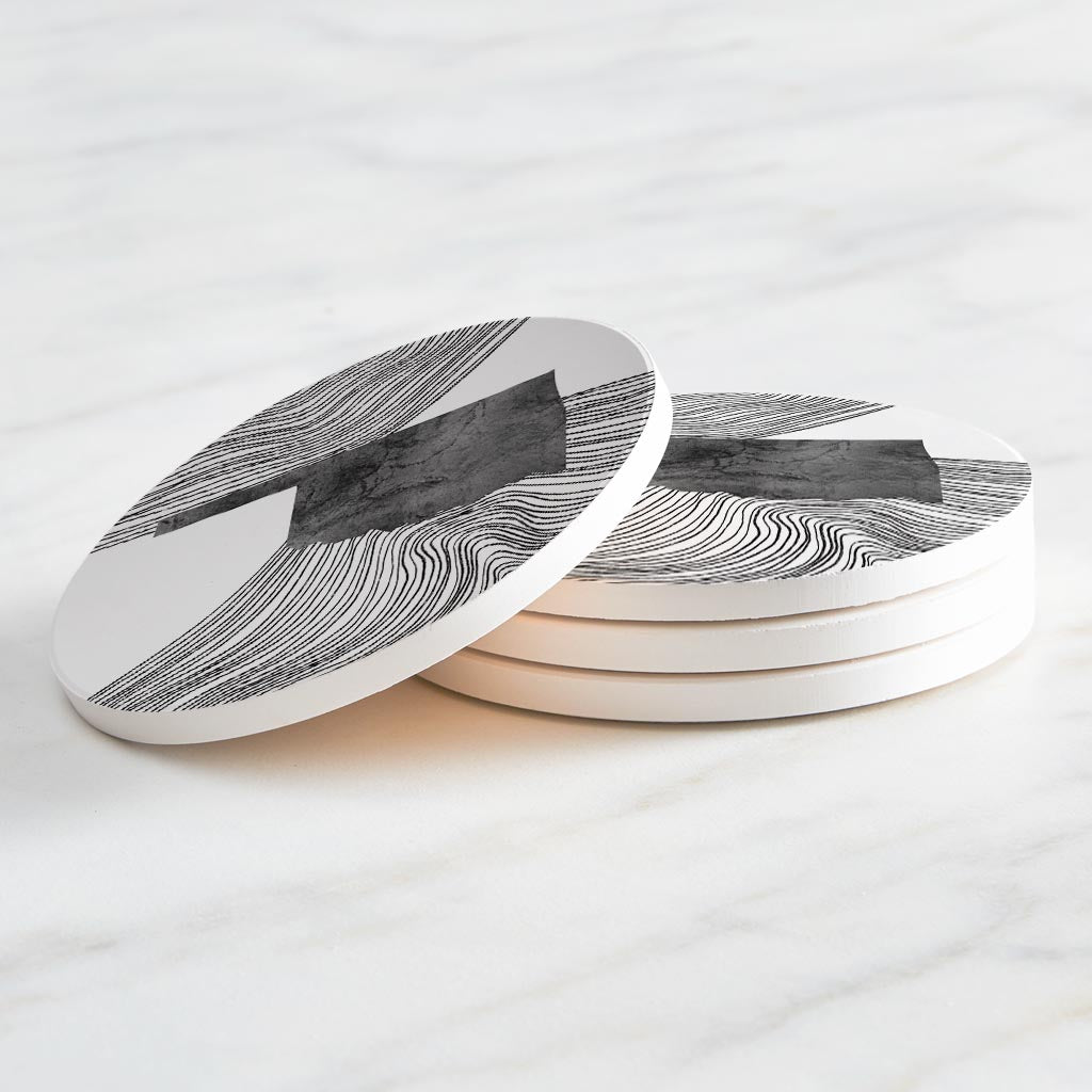 Modern Oklahoma State Shape With Fluid Lines | Absorbent Coasters | Set of 4 | Min 2