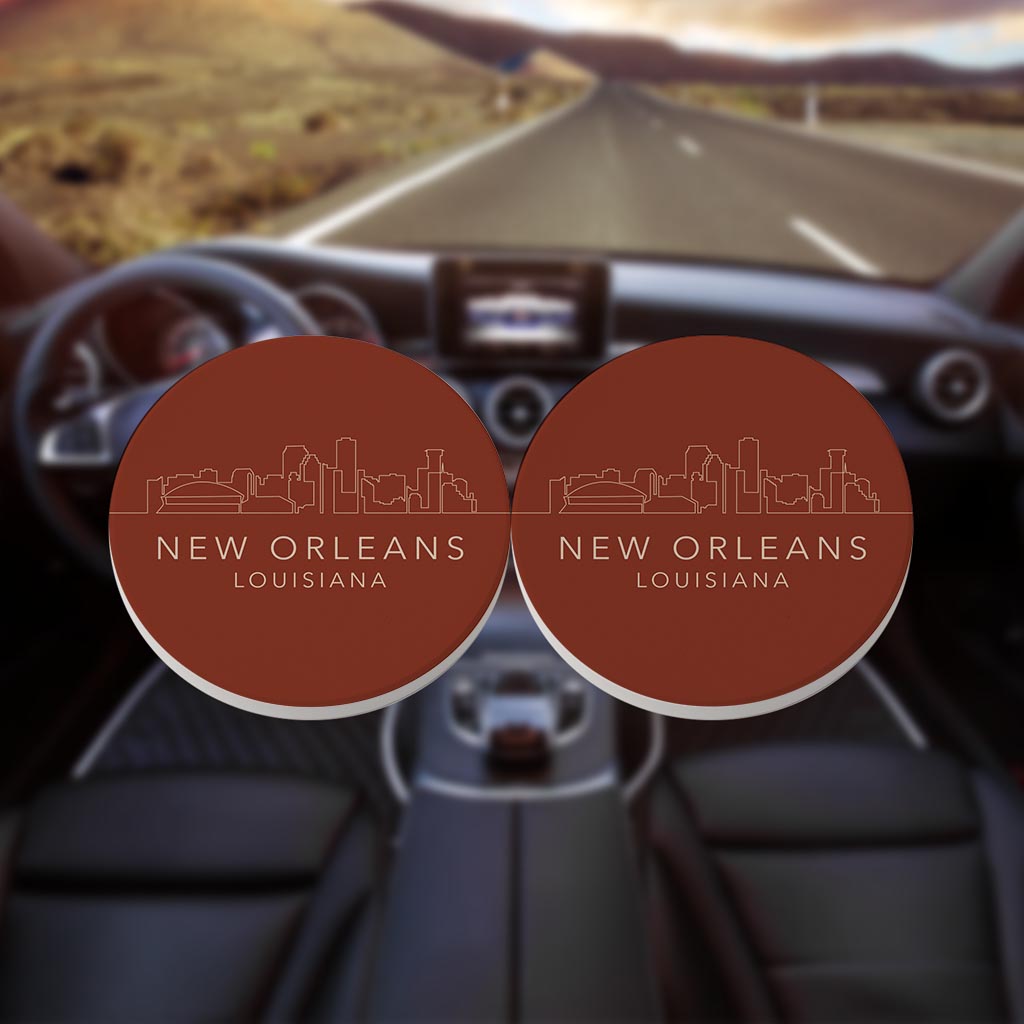 Louisiana Colorful New Orleans Skyline | Absorbent Car Coasters | Set of 2 | Min 4