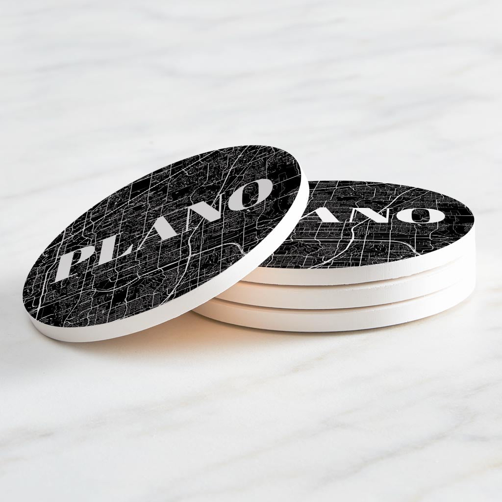 Minimalistic B&W Texas Plano Map | Absorbent Coasters | Set of 4 | Min 2
