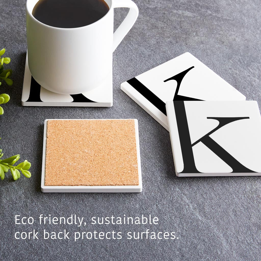 Minimal Monogram K | Absorbent Coasters | Set of 4 | Min 2