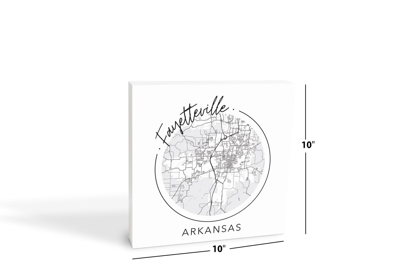 Minimalist B&W Arkansas Fayetteville Circle Map | Wood Block | Eaches | Min 2