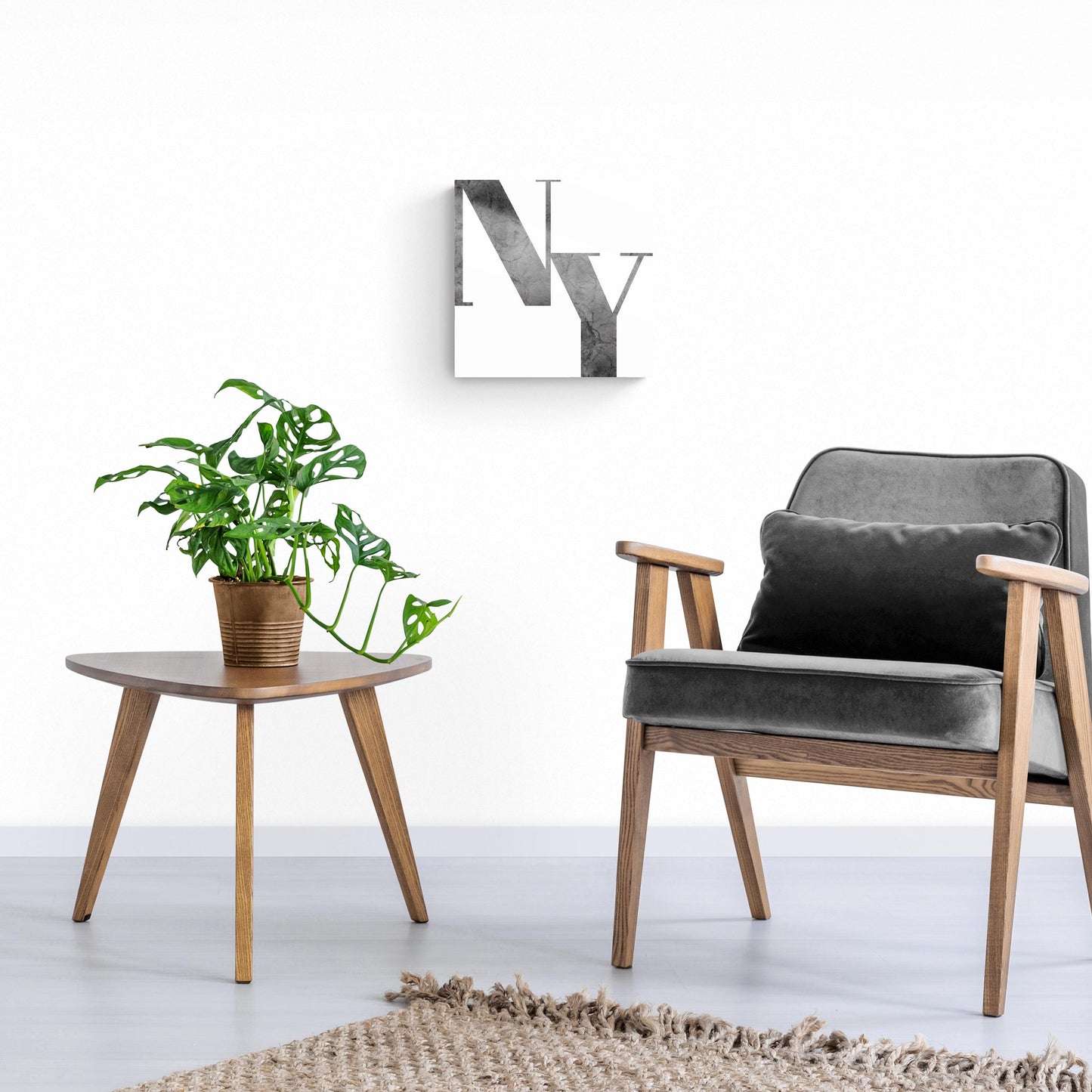 Minimalistic B&W New York White Initials | Hi-Def Glass Art | Eaches | Min 1