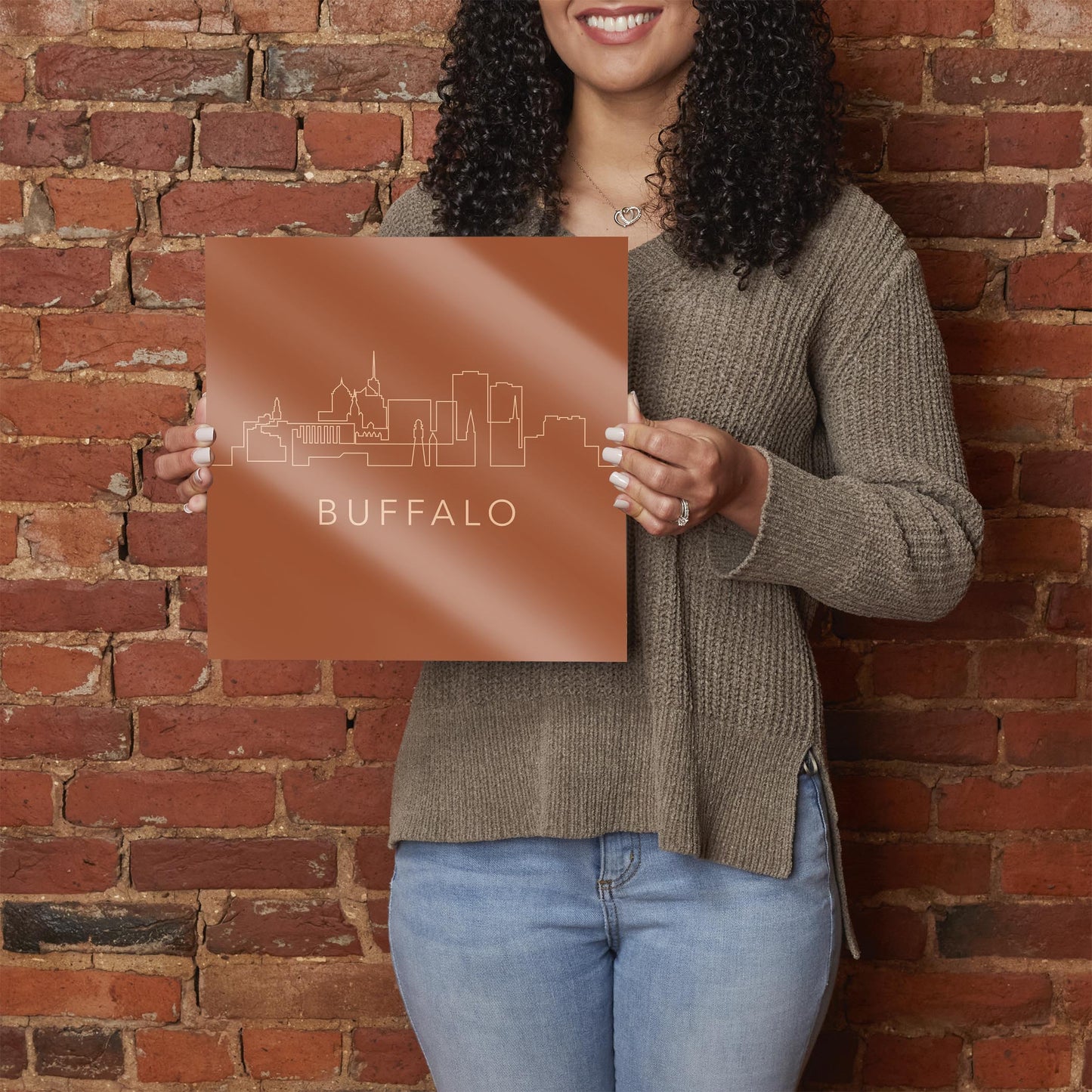 Modern Minimalist New York Buffalo Skyline | Hi-Def Glass Art | Eaches | Min 1