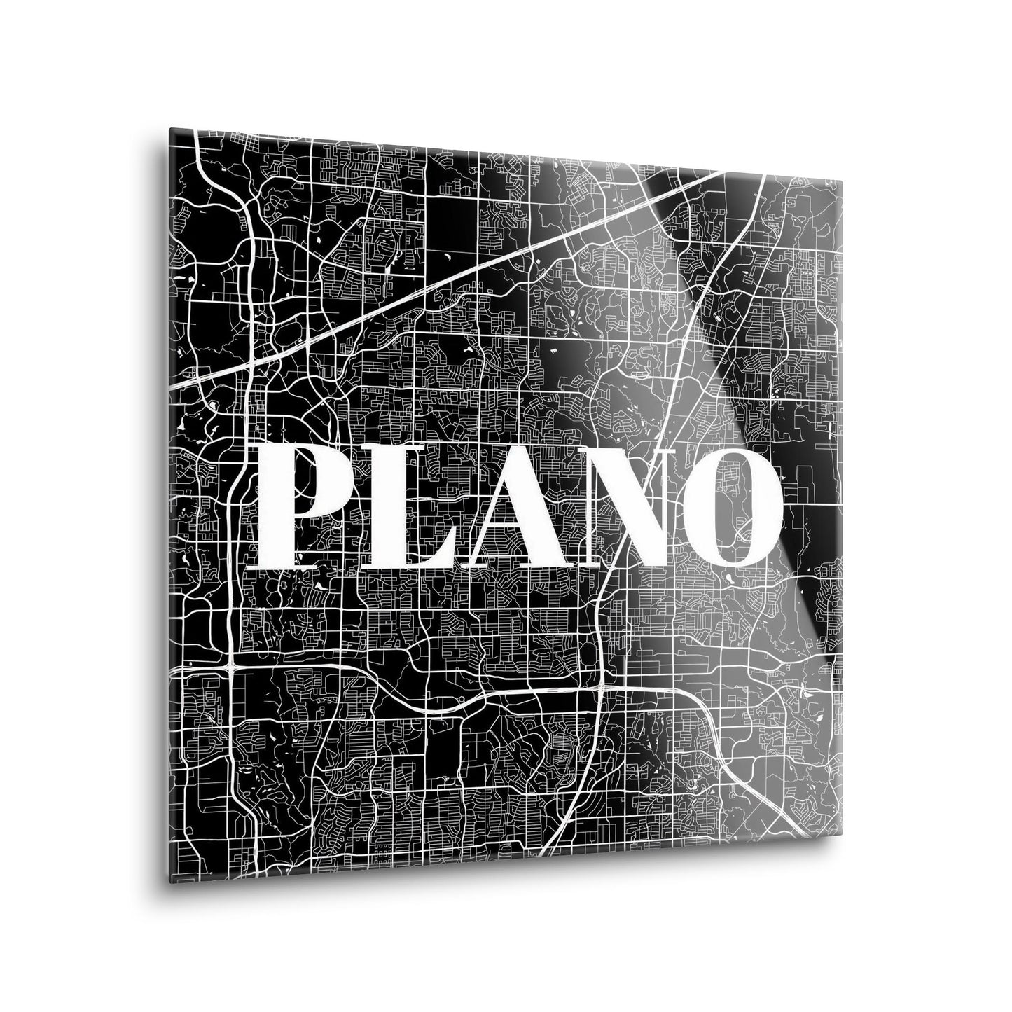 Minimalistic B&W Texas Plano Map | Hi-Def Glass Art | Eaches | Min 1