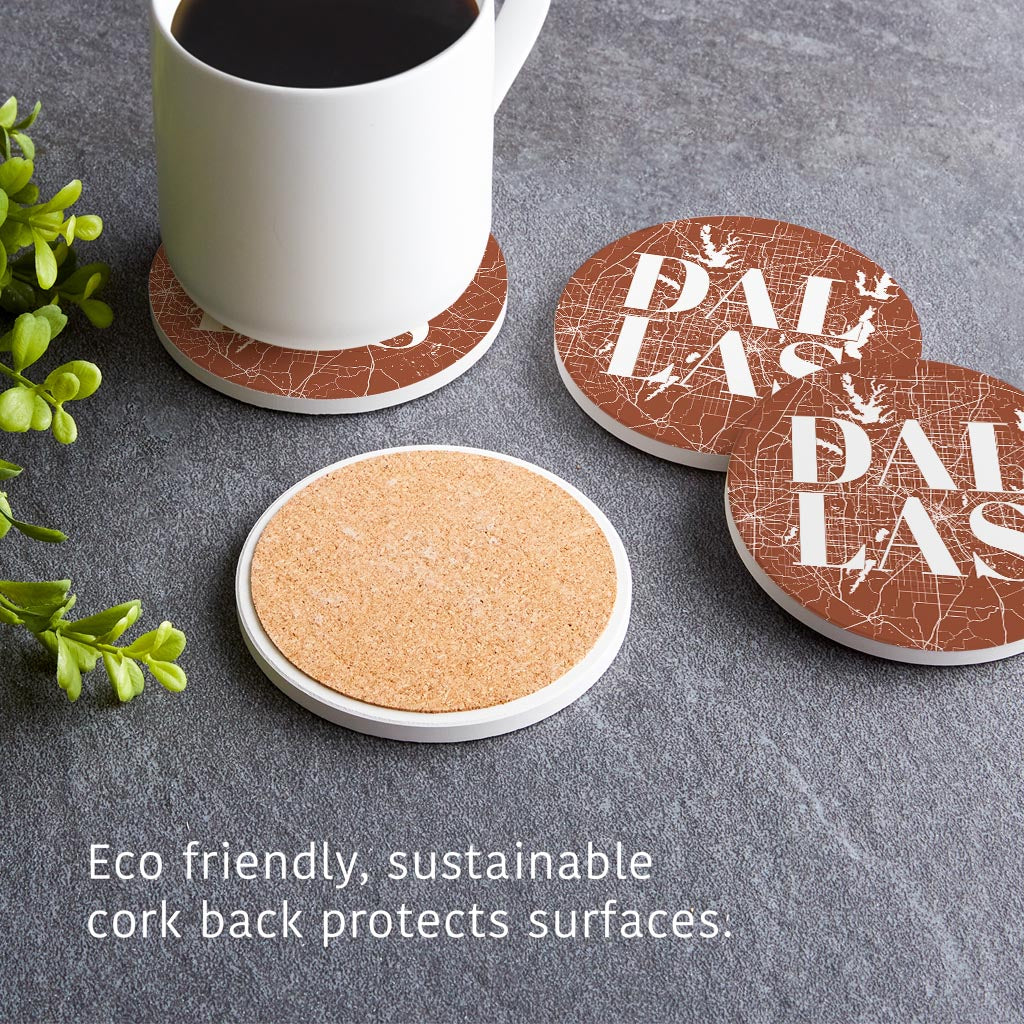 Modern Minimalist Dallas Texas Map | Absorbent Coasters | Set of 4 | Min 2