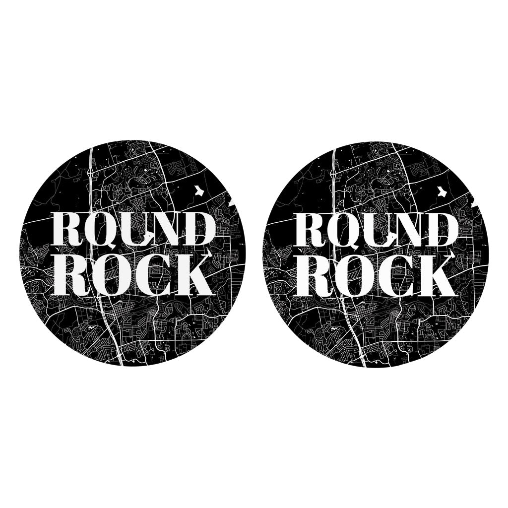 Minimalistic B&W Texas Round Rock Map | Absorbent Car Coasters | Set of 2 | Min 4