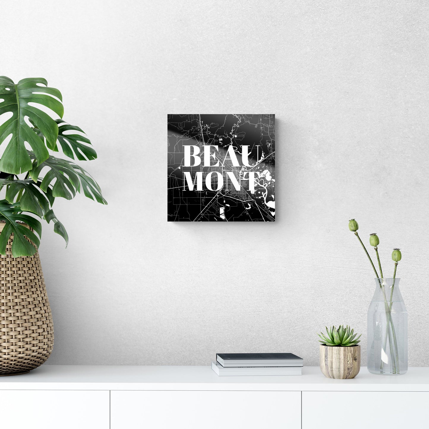 Minimalistic B&W Texas Beaumont Map | Hi-Def Glass Art | Eaches | Min 1
