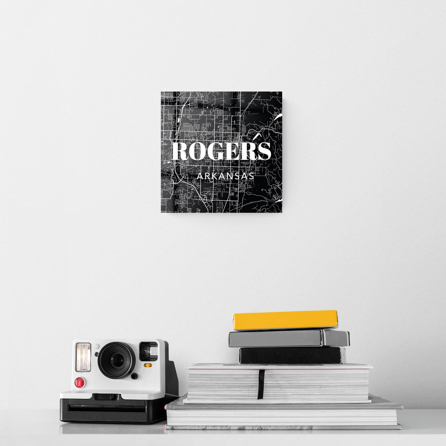 Minimalist B&W Arkansas Rogers Map State | Hi-Def Glass Art | Eaches | Min 2