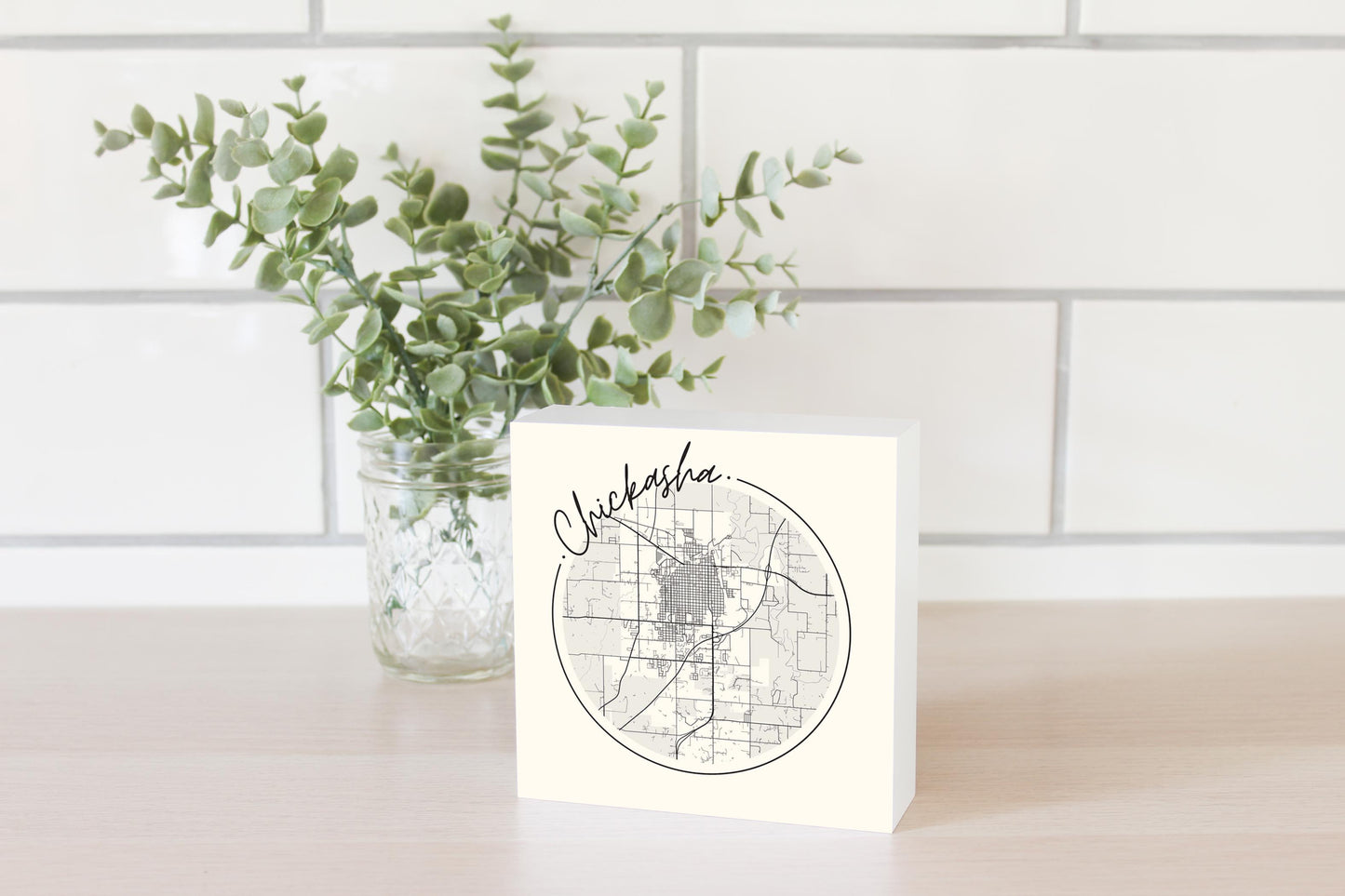 Modern Minimalist Oklahoma Chickasha Map | Wood Block | Eaches | Min 4