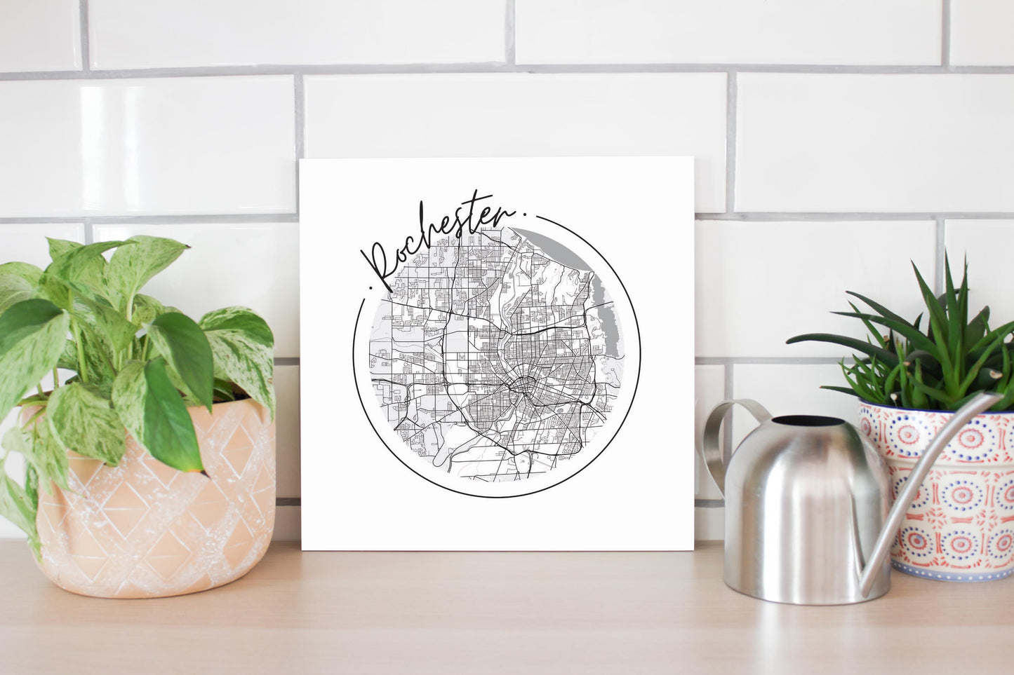 Minimalistic B&W New York Rochester Circle Map | Wood Sign | Eaches | Min 2