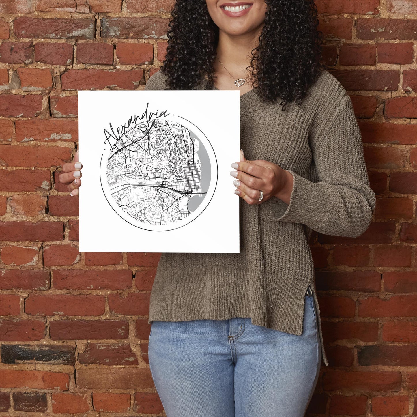 Minimalistic B&W Virginia Alexandria Circle Map | Hi-Def Glass Art | Eaches | Min 1