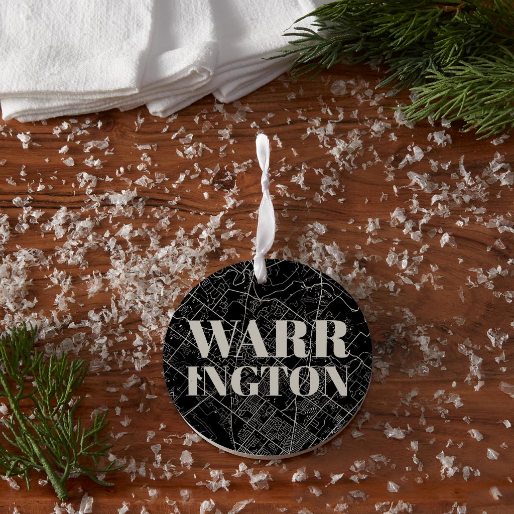 Minimalistic B&W Pennsylvania Warrington Map| Wood Ornament | Eaches | Min 6