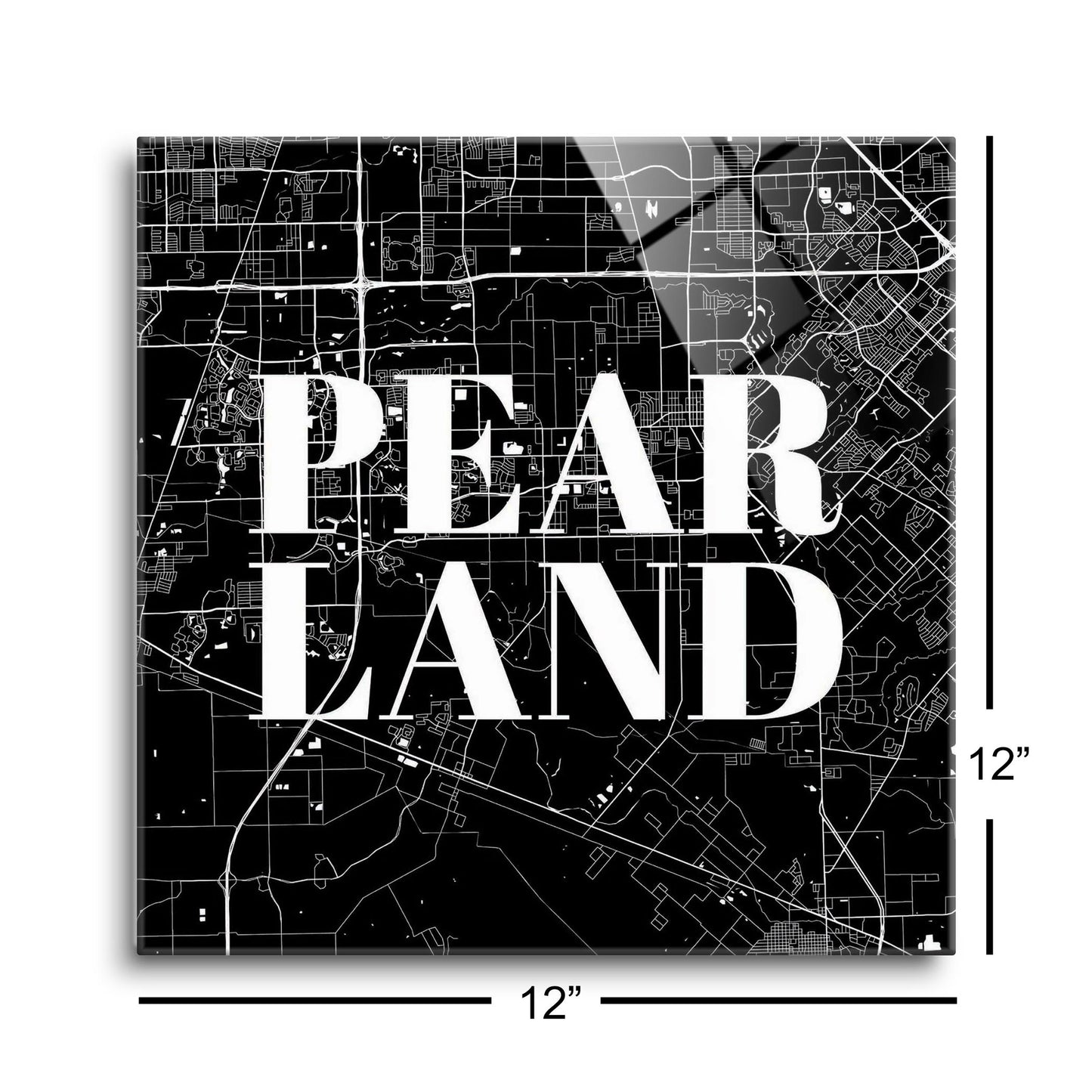 Minimalistic B&W Texas Pearland City Map | Hi-Def Glass Art | Eaches | Min 1