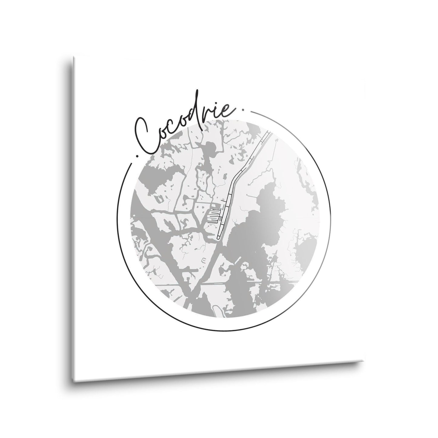 Minimalist B&W Louisiana Cocodrie Circle Map | Hi-Def Glass Art | Eaches | Min 1