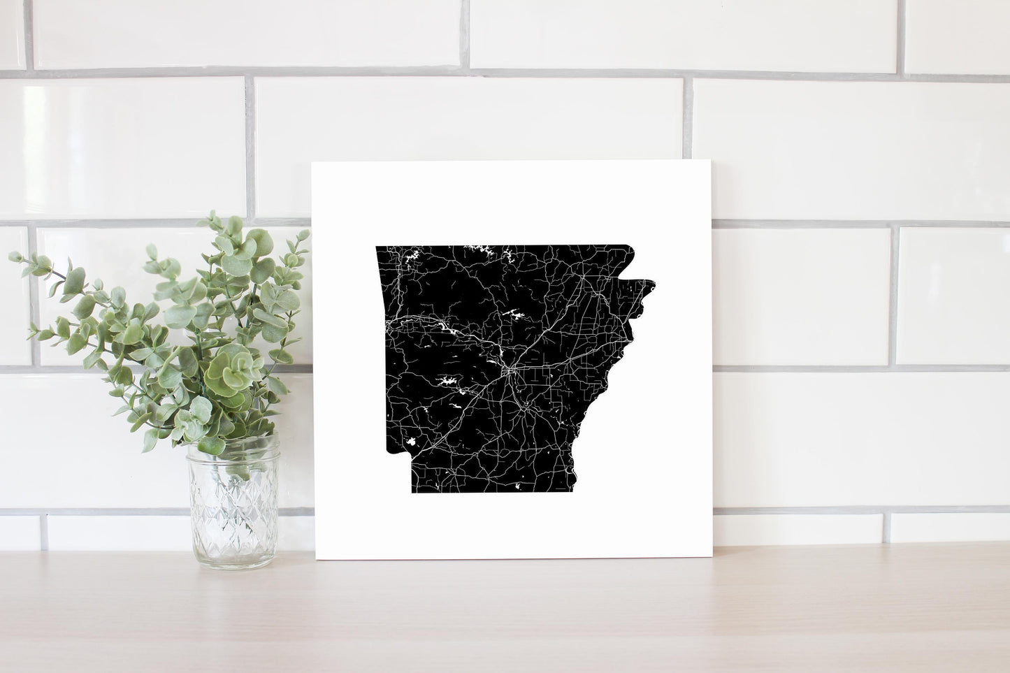 B&W Minimalist Arkansas Map | Wood Sign | Eaches | Min 2