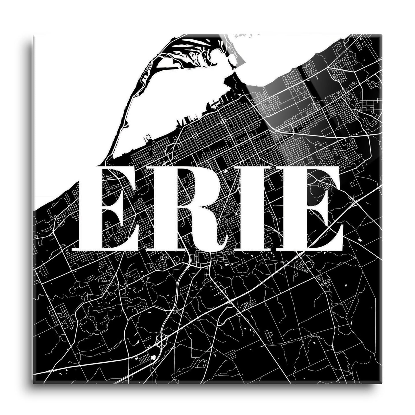 Minimalistic B&W Pennsylvania Erie Map | Hi-Def Glass Art | Eaches | Min 1