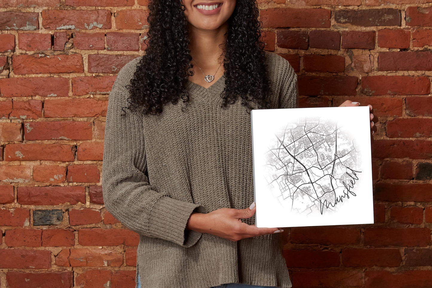 Minimalistic B&W Texas Mansfield Circle Map | Wood Block | Eaches | Min 2
